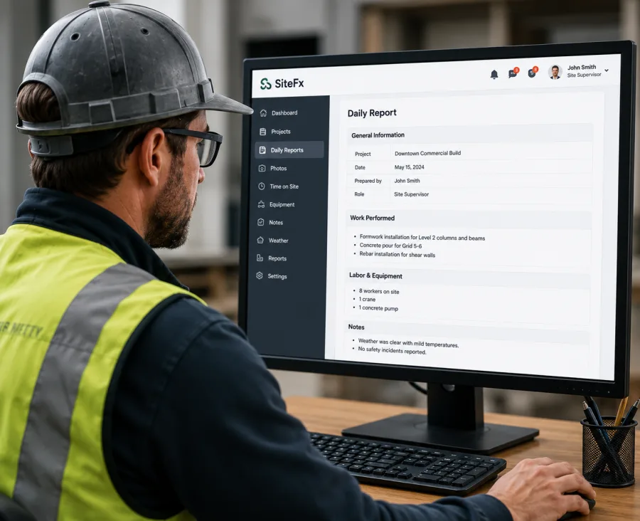A finished daily report reviewed on a laptop